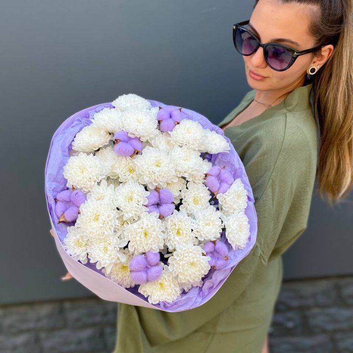  Букет  хризантем и хлопка в Смоленске