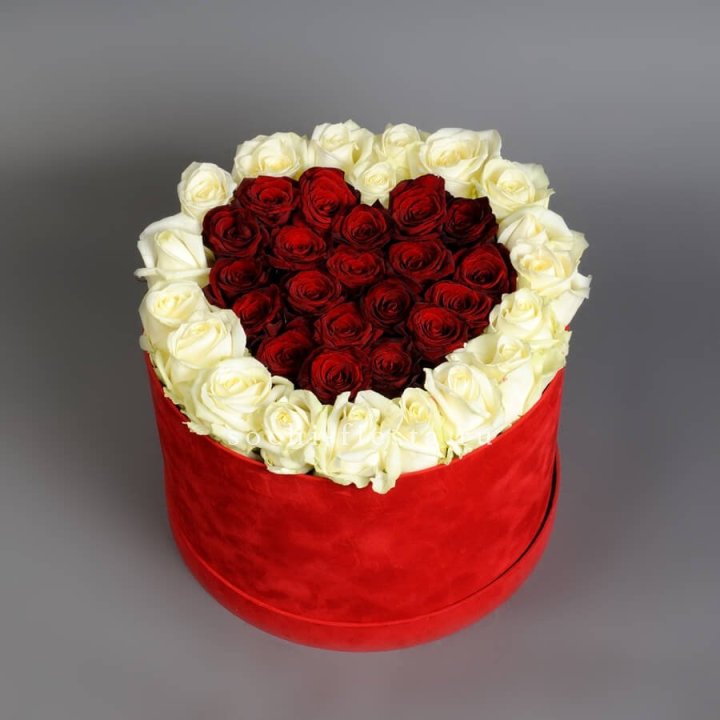 39 красных и белых роз в цилиндре в Смоленске