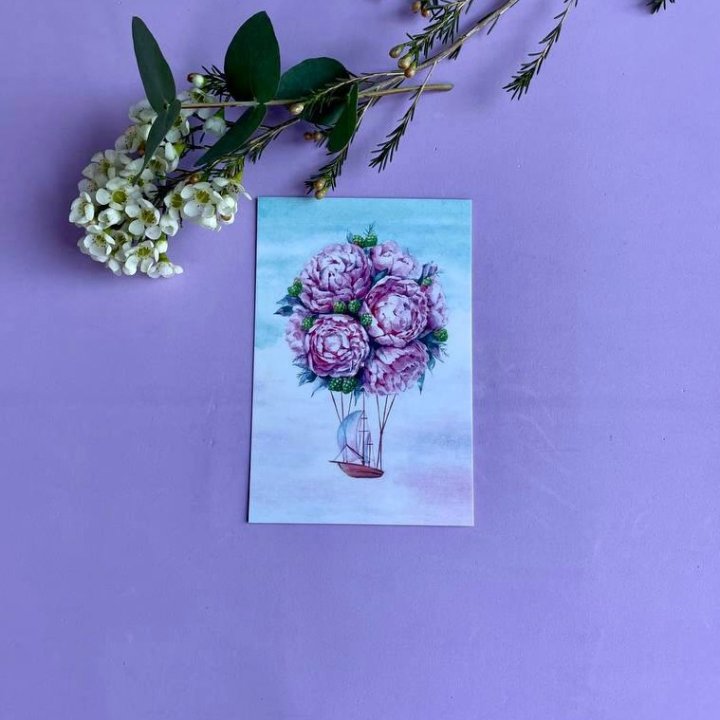 Открытка к букету "Пион" в Смоленске