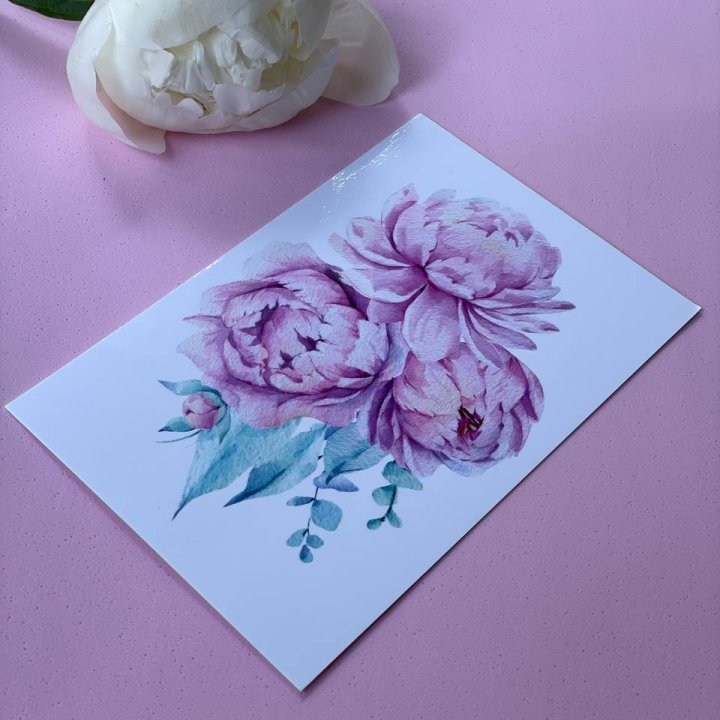 Открытка к букету "Пионы" в Смоленске