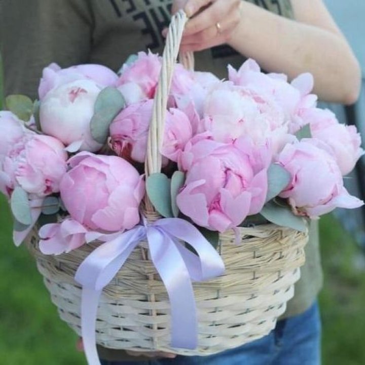 15 пионов в корзине в Смоленске