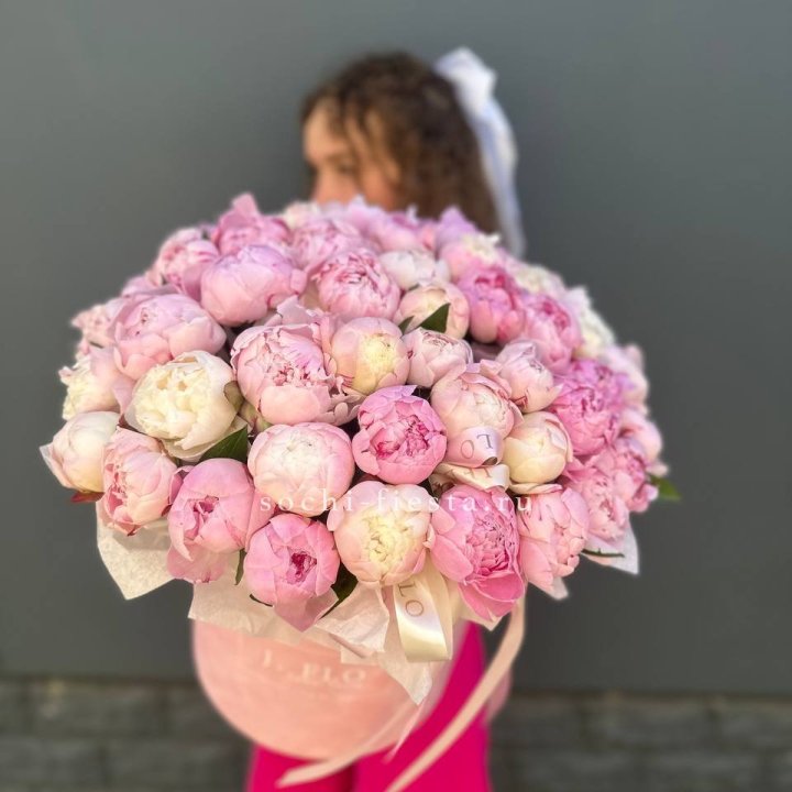 51 нежных пионов  в цилиндре в Смоленске