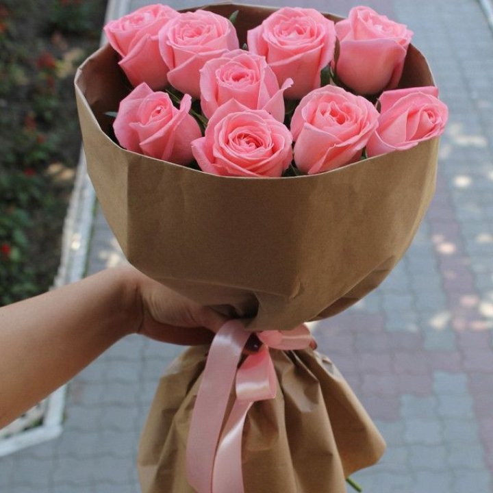 9 розовых роз в Смоленске