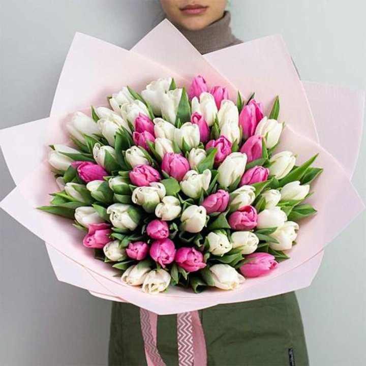 61 бело-розовый тюльпан в Смоленске